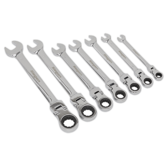 Siegen S01143 Flexible Head Ratchet Combination Spanner Set 7pc Metric