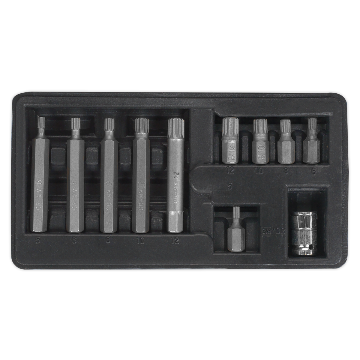 Siegen S0534 Spline Bit & Holder Set 11pc - 3/8"Sq Drive