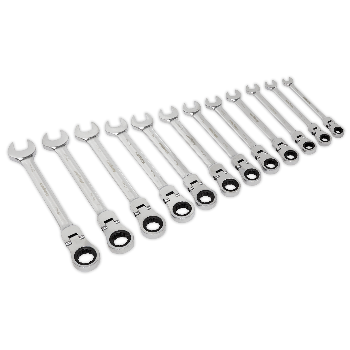 Siegen S0635 Flexible Head Ratchet Combination Spanner Set 12pc Metric