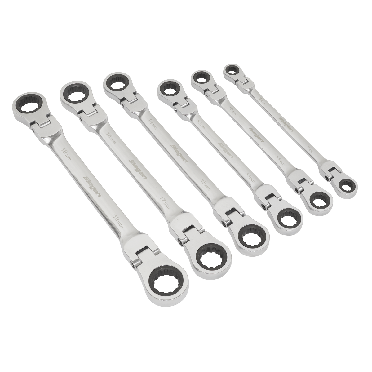 Siegen S0806 Flexi-Head Double End Ratchet Ring Spanner Set 6pc Metric