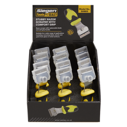 Siegen S0883 Razor Scraper with Comfort Grip Stubby Display Box of 12