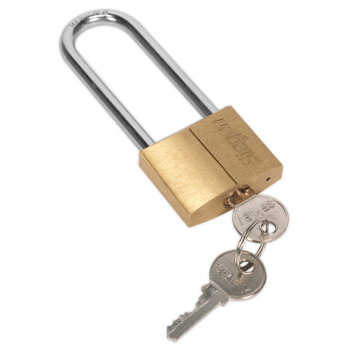 Siegen S0989 Brass Body Padlock with Brass Cylinder Long Shackle 40mm