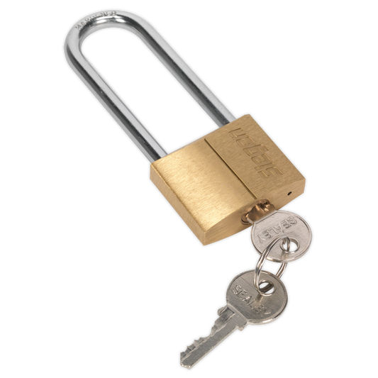 Siegen S0989 Brass Body Padlock with Brass Cylinder Long Shackle 40mm