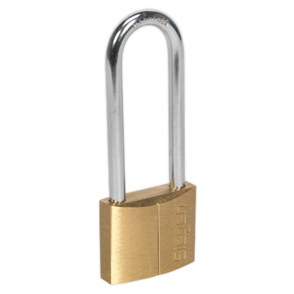 Siegen S0989 Brass Body Padlock with Brass Cylinder Long Shackle 40mm