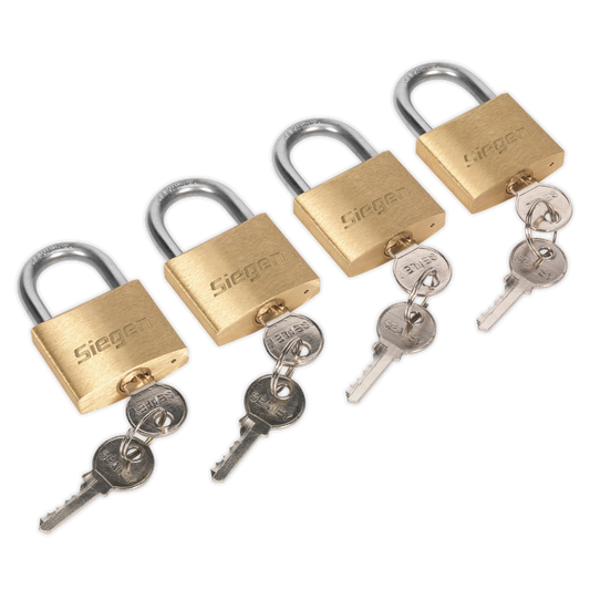 Siegen S0992 Brass Body Padlock with Brass Cylinder Keyed Alike - Pack of 4