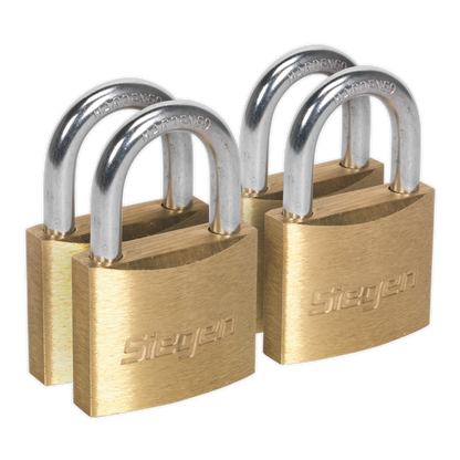 Siegen S0992 Brass Body Padlock with Brass Cylinder Keyed Alike - Pack of 4