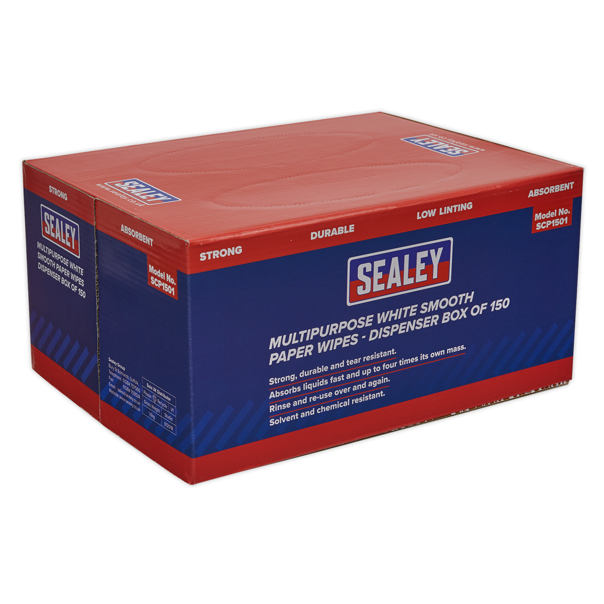 Sealey SCP1501 Multipurpose Paper Wipes in Dispenser Box - Smooth White 73gsm 150 Sheets