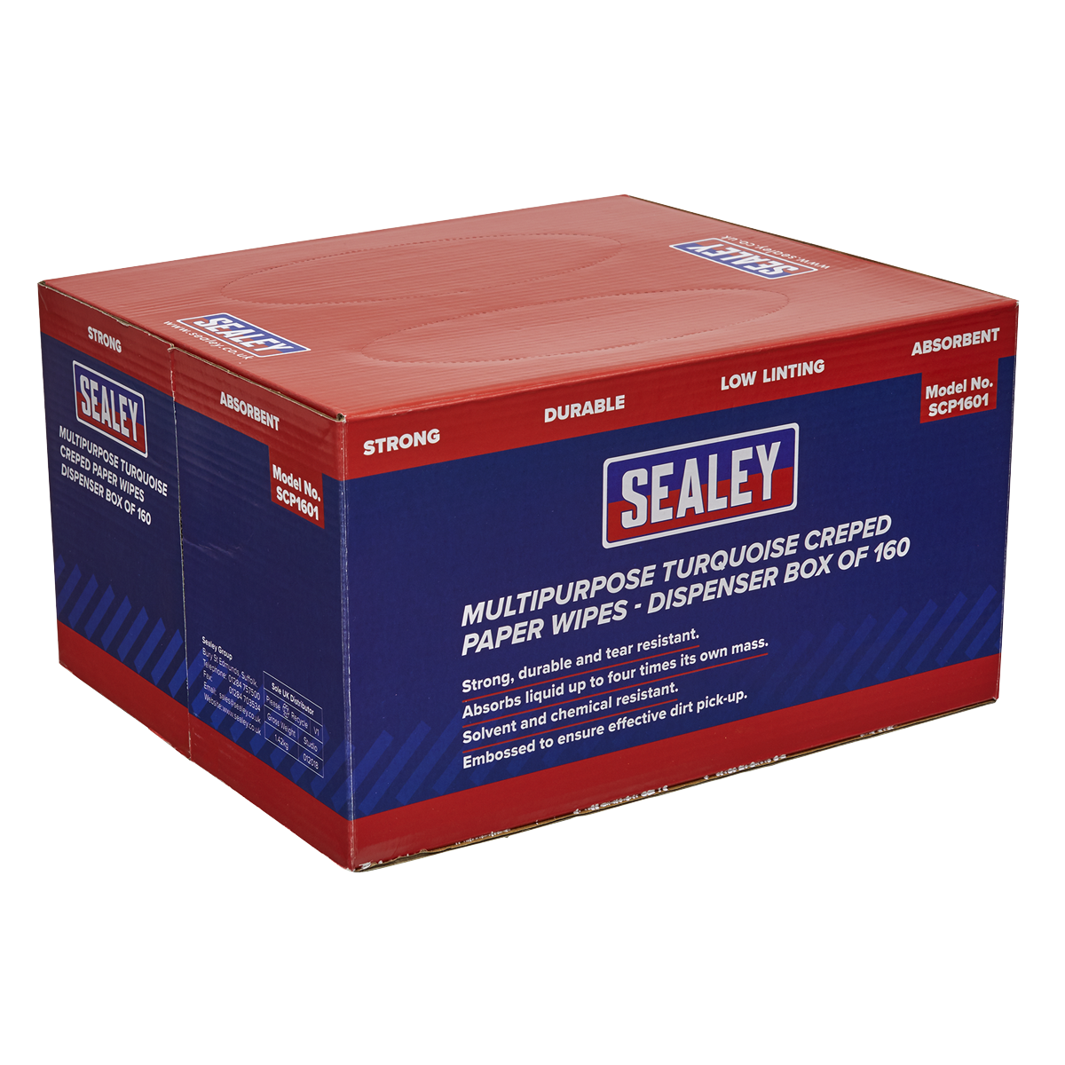 Sealey SCP1601 Multipurpose Paper Wipes in Dispenser Box - Creped Turquoise 69gsm 160 Sheets