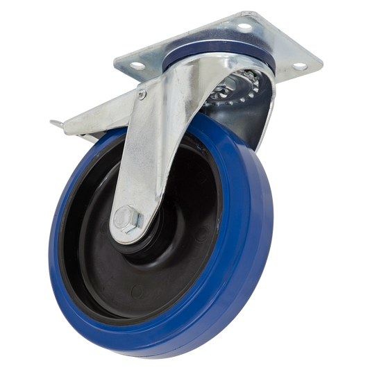 Sealey SCW3100SPLEM Heavy-Duty Blue Elastic Rubber Swivel Castor Wheel With Total Lock Ø100mm - Trade