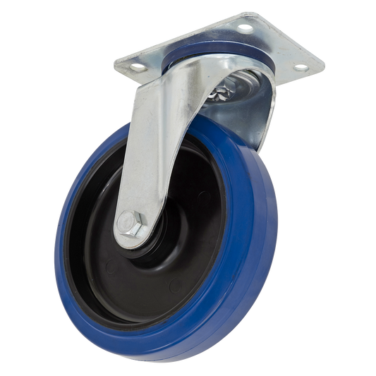 Sealey SCW3125SPEM Heavy-Duty Blue Elastic Rubber Swivel Castor Wheel Ø125mm - Trade