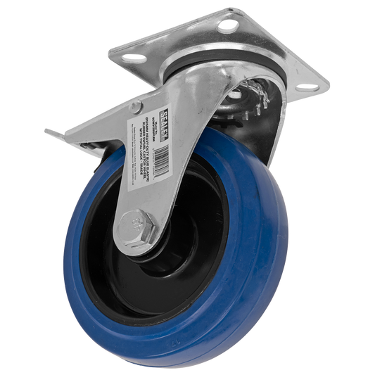 Sealey SCW3125SPLEM Heavy-Duty Blue Elastic Rubber Swivel Castor Wheel with Total Lock Ø125mm - Trade