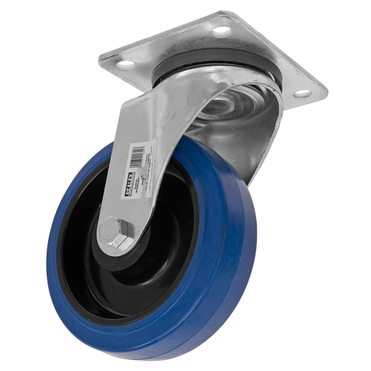 Sealey SCW3160SPEM Heavy-Duty Blue Elastic Rubber Swivel Castor Wheel Ø160mm - Trade