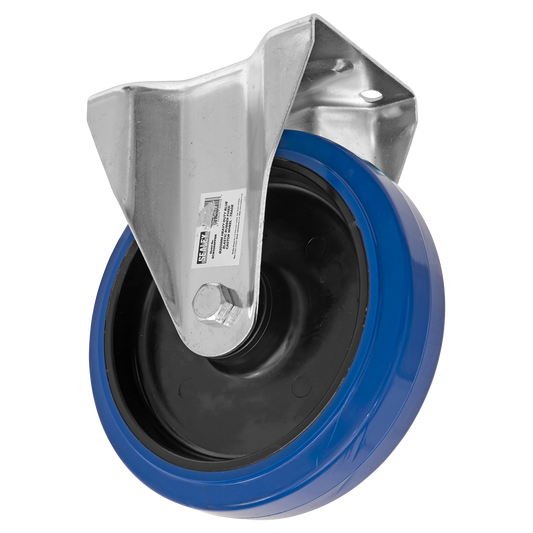 Sealey SCW3200FPEM Heavy-Duty Blue Elastic Rubber Fixed Castor Wheel Ø200mm - Trade