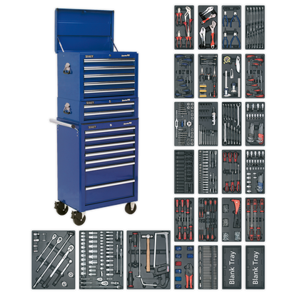 Sealey SPTCCOMBO1 Tool Chest Combination 14 Drawer with Ball-Bearing Slides - Blue & 1179pc Tool Kit