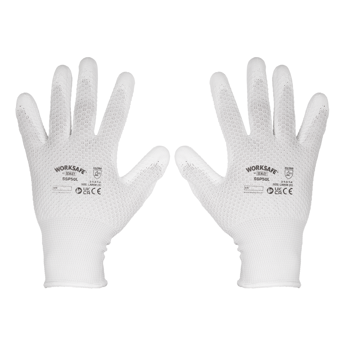 Sealey SSP50L/6 White Precision Grip Gloves - (Large) - Pack of 6 Pairs