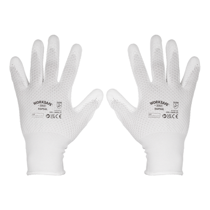 Sealey SSP50L/6 White Precision Grip Gloves - (Large) - Pack of 6 Pairs