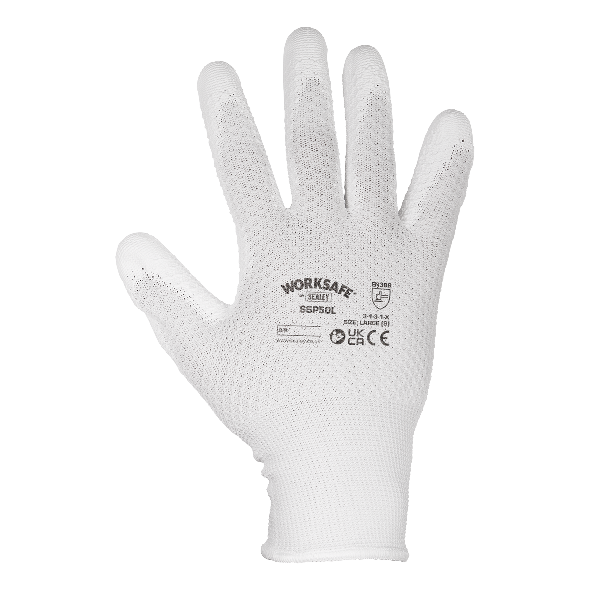 Sealey SSP50L/6 White Precision Grip Gloves - (Large) - Pack of 6 Pairs