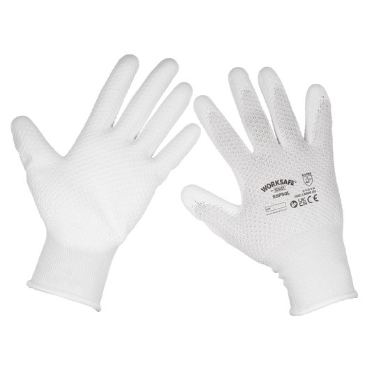 Sealey SSP50L/6 White Precision Grip Gloves - (Large) - Pack of 6 Pairs