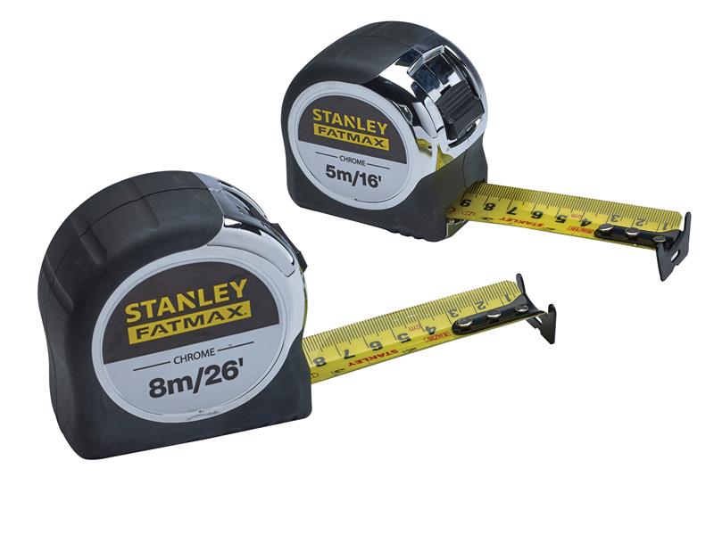 Stanley FatMax Chrome Pocket Tapes 5m/16ft & 8m/26ft Twin Pack STA043041