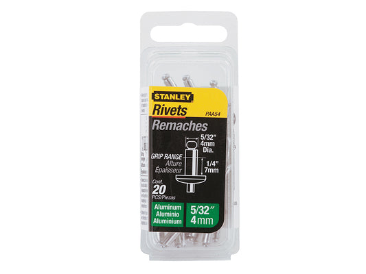 Stanley 1-PAA54 Aluminium Rivets Medium 4 x 7mm Pack of 20 STA1PAA54