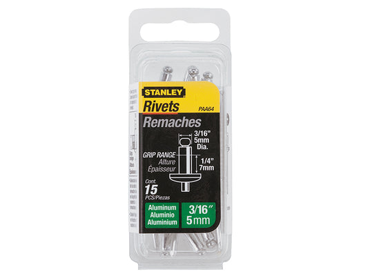 Stanley 1-PAA64 Aluminium Rivets Medium 5 x 7mm Pack of 15 STA1PAA64