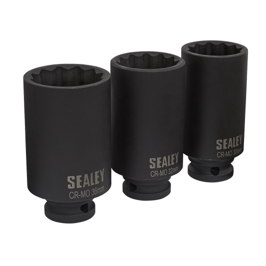 Sealey SX051 Impact Hub Nut Socket Set 3pc 12-Point 1/2"Sq Drive