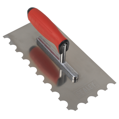 Sealey T6701 Stainless Steel 270mm Semicircle Tooth Trowel - Rubber Handle - Aluminium Foot