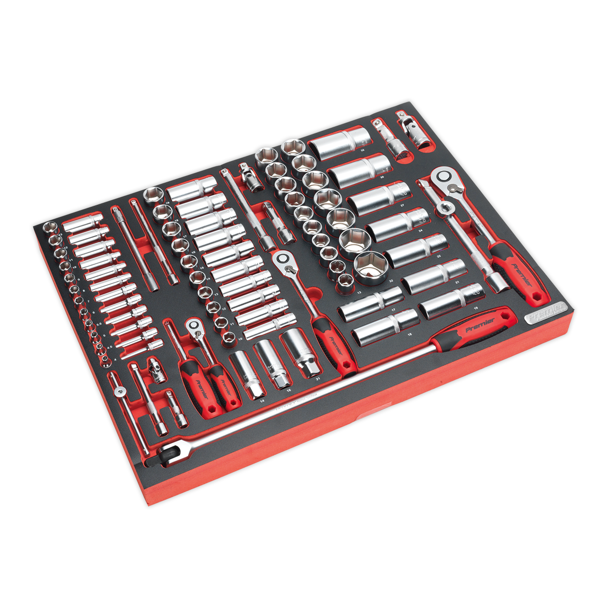 Sealey TBTP02 Tool Tray with Socket Set 91pc 1/4" 3/8" & 1/2"Sq Drive