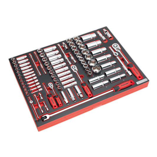 Sealey TBTP02 Tool Tray with Socket Set 91pc 1/4" 3/8" & 1/2"Sq Drive