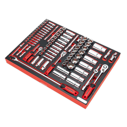 Sealey TBTP02 Tool Tray with Socket Set 91pc 1/4" 3/8" & 1/2"Sq Drive