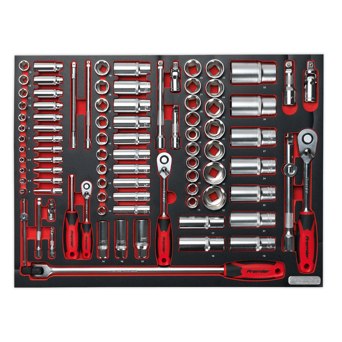 Sealey TBTP02 Tool Tray with Socket Set 91pc 1/4" 3/8" & 1/2"Sq Drive