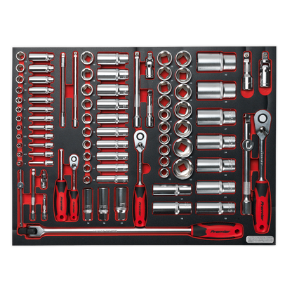 Sealey TBTP02 Tool Tray with Socket Set 91pc 1/4" 3/8" & 1/2"Sq Drive