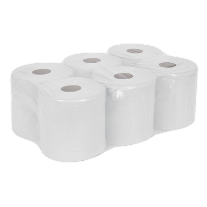 Sealey WHT150 Paper Roll White 2-Ply Embossed 150m Pack of 6