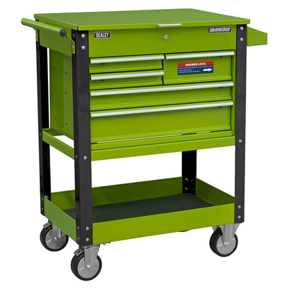 Sealey AP890MHV Heavy-Duty Mobile Tool & Parts Trolley with 5 Drawers and Lockable Top- Hi-Vis Green