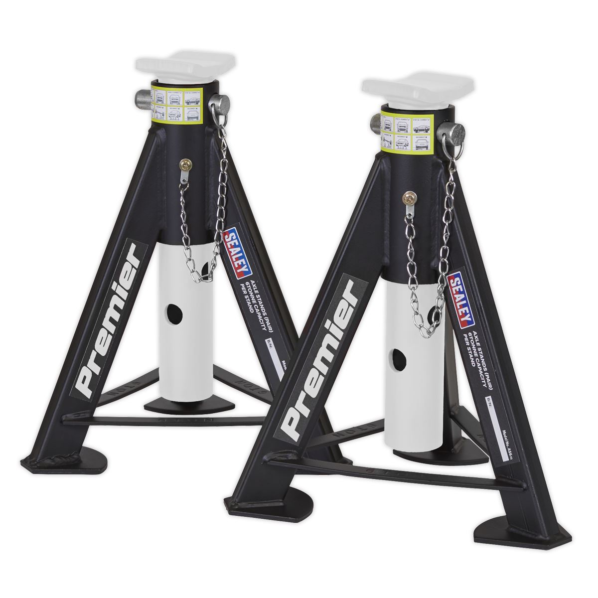 Sealey AS6 Premier Axle Stands (Pair) 6 Tonne Capacity per Stand - White