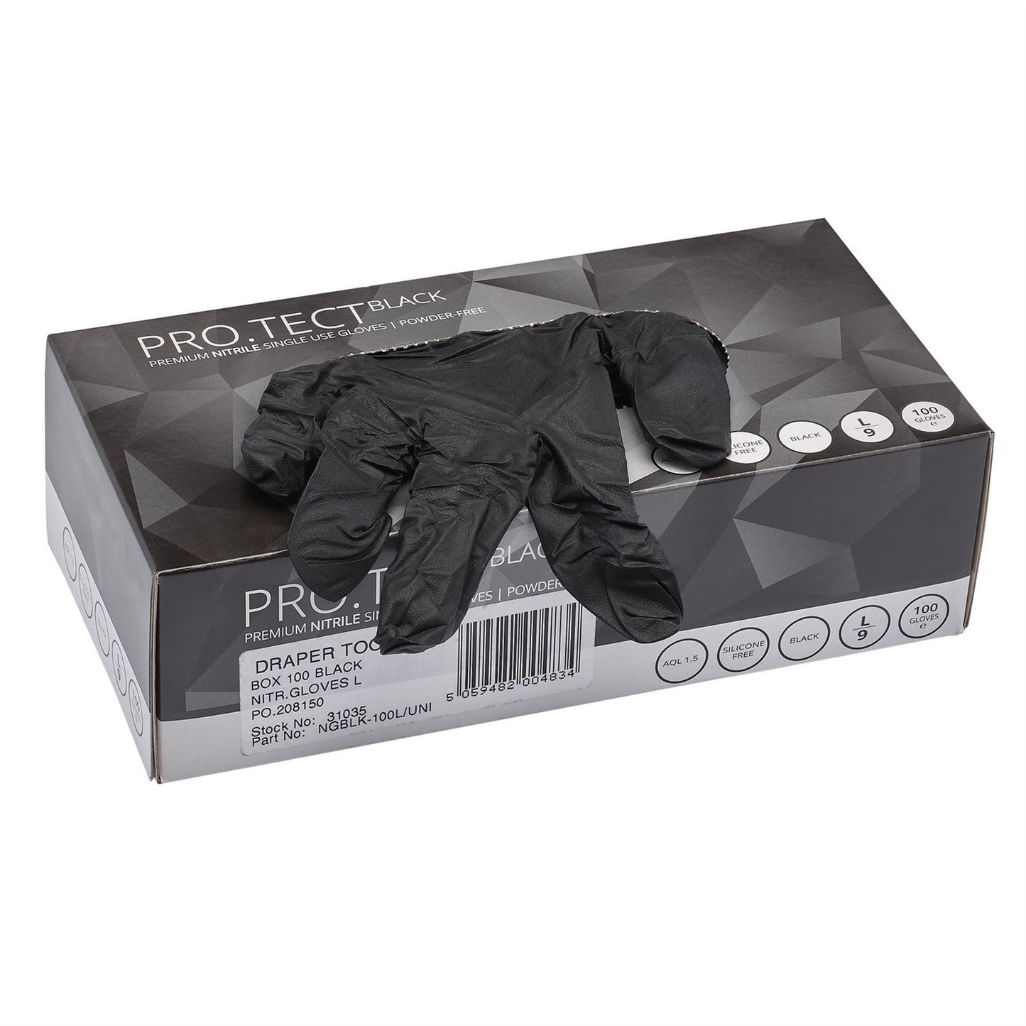 Draper 31035 Nitrile Gloves Large Black Pack of 100