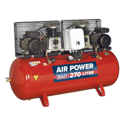 Sealey SAC2276B Air Compressor 270L Belt Drive 2 x 3hp with Cast Cylinders