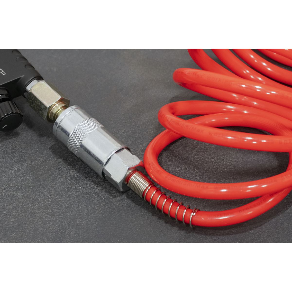 Sealey SA305 PE Coiled Air Hose 5m x Ø5mm with Couplings