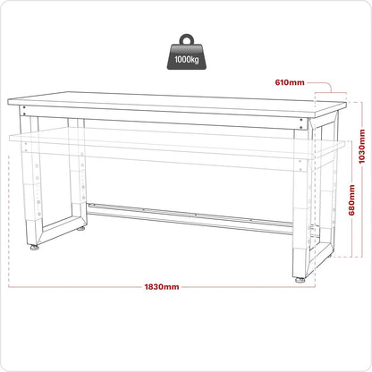 Sealey APMS22 Steel Adjustable Workbench with Wooden Worktop 1830mm - Heavy-Duty