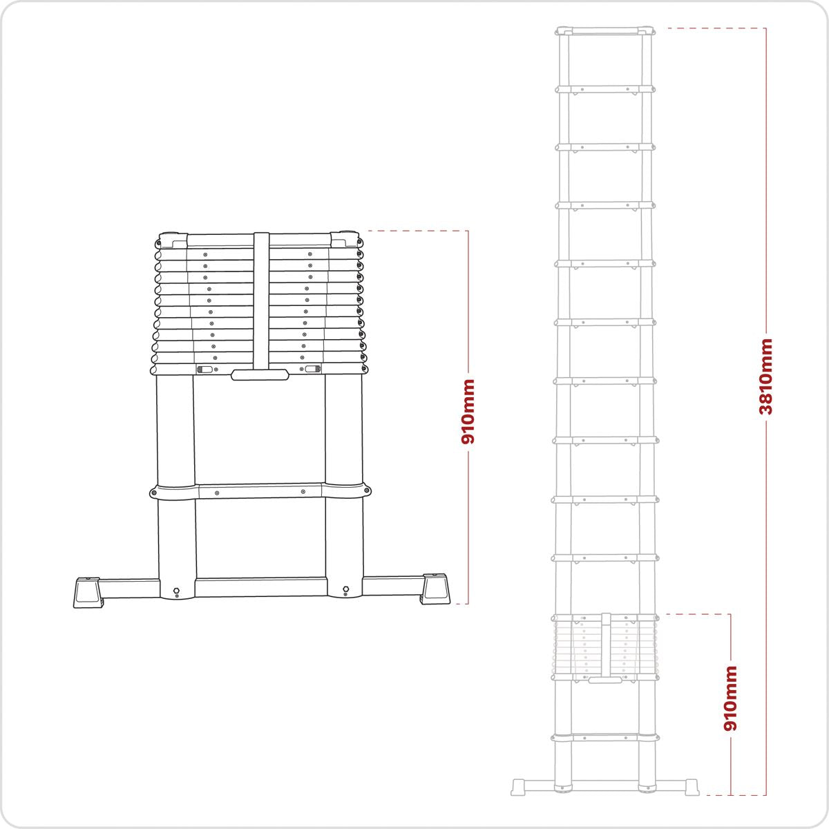 Sealey ATL13 Aluminium Telescopic Ladder 13-Tread EN 131