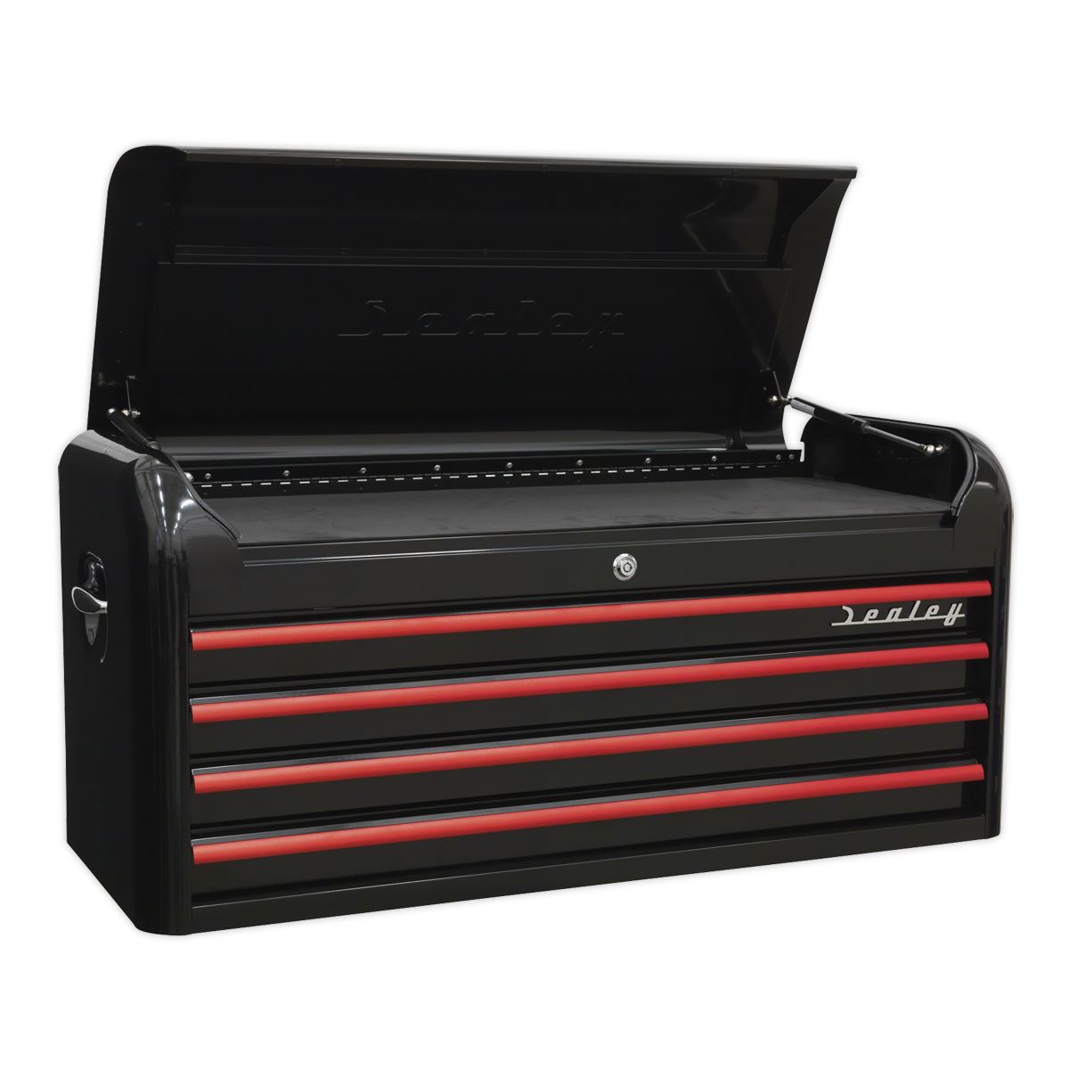 Sealey AP41COMBOBR Retro Style Wide Topchest & Rollcab Combination 10 Drawer-Black with Red Anodised Drawer Pulls