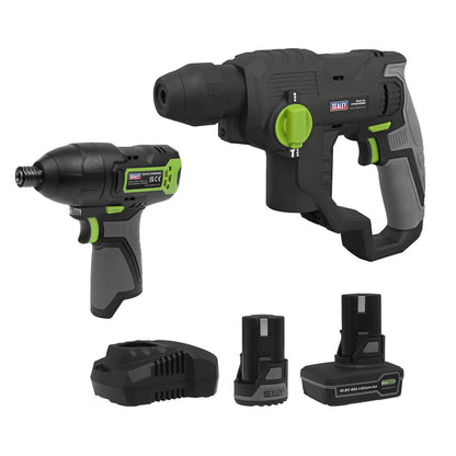 Sealey CP108VCOMBO4 2 x 10.8V SV10.8 Series Rotary Hammer Drill & Impact Driver Kit