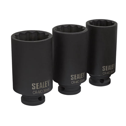 Sealey SX051 Impact Hub Nut Socket Set 3pc 12-Point 1/2"Sq Drive