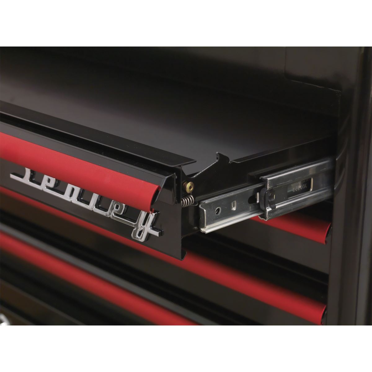 Sealey AP41COMBOBR Retro Style Wide Topchest & Rollcab Combination 10 Drawer-Black with Red Anodised Drawer Pulls