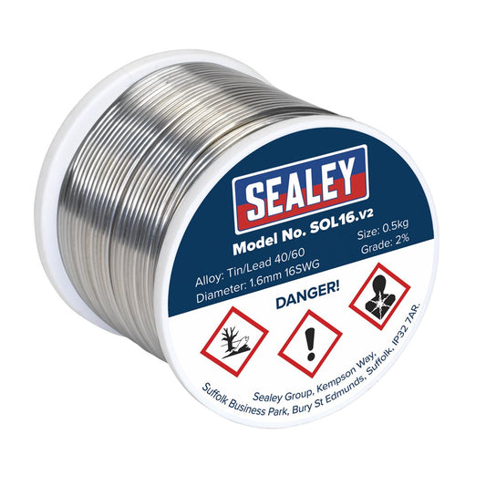 Sealey SOL16 Solder Wire Quick Flow 1.6mm/16SWG 40/60 0.5kg Reel