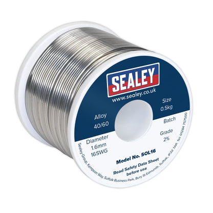 Sealey SOL16 Solder Wire Quick Flow 1.6mm/16SWG 40/60 0.5kg Reel