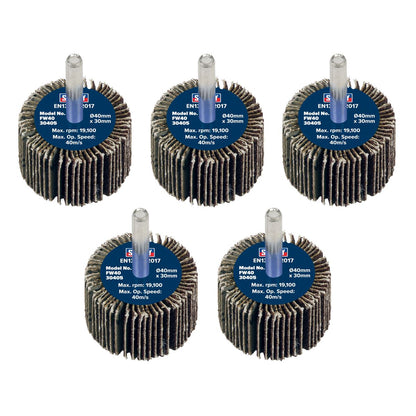 Sealey FW4030405 Abrasive Flap Wheel Ø40 x 30mm 40Grit Ø6mm Shaft - Pack of 5