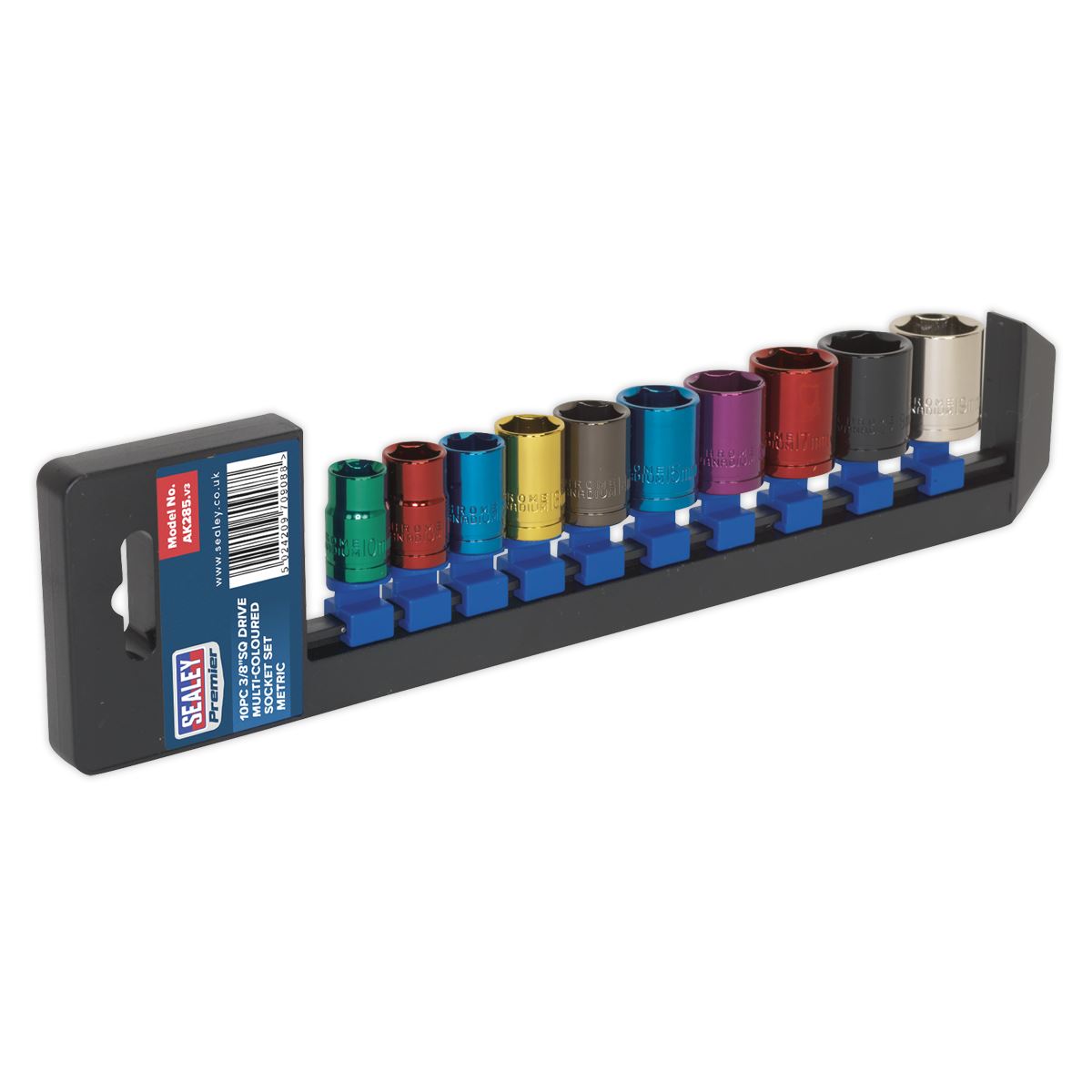 Sealey AK285 Multi-Coloured Socket Set 10pc 3/8"Sq Drive 6pt WallDrive® Metric