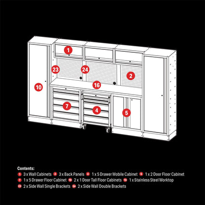 Draper 04402 BUNKER® 16 Piece Modular Storage Combo with Stainless Steel Worktop 3240mm