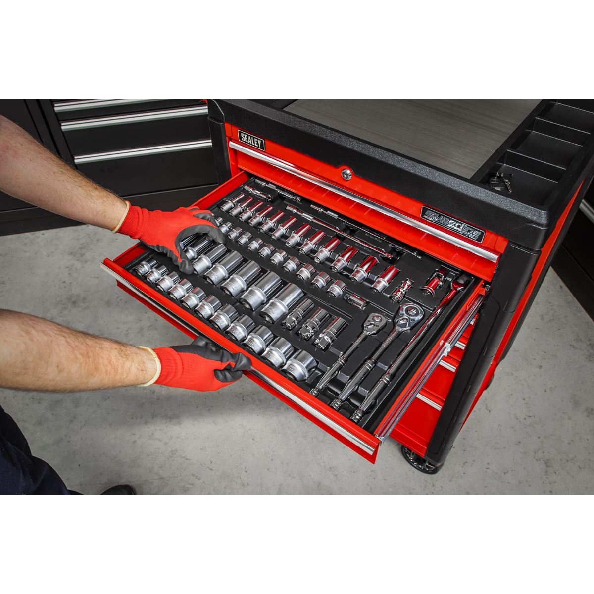 Sealey TBT31 Tool Tray with Socket Set 55pc 3/8" & 1/2"Sq Drive